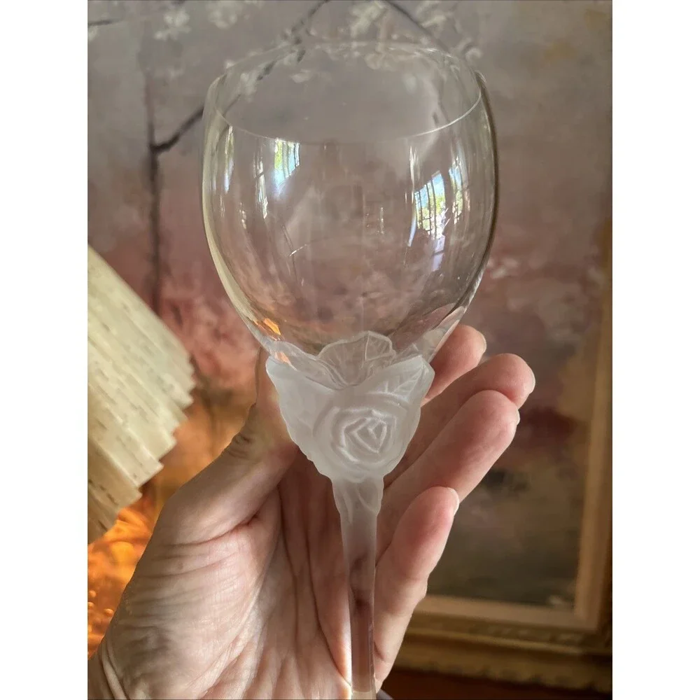 ONE Vintage Christian Dior 'Dior Rose' Frosted Crystal Wine Glass Discontinued